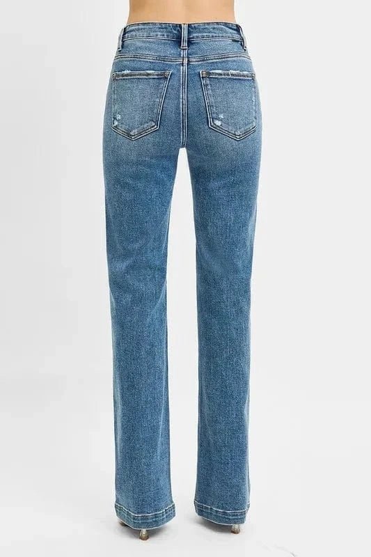 RISEN Full Size Distressed Detail Bootcut Jeans Plus Size - Medium by Trendsi from FREYA’S CLOSET