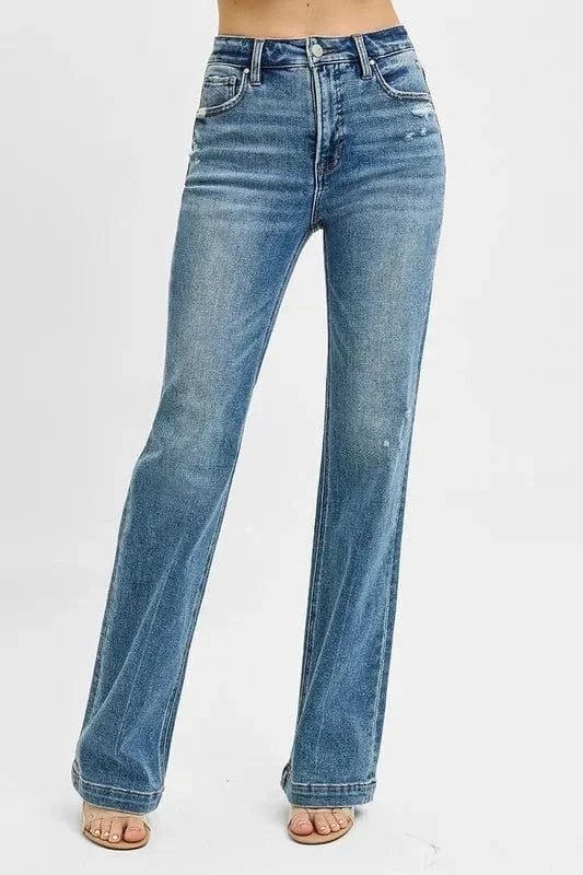 RISEN Full Size Distressed Detail Bootcut Jeans Plus Size - Medium by Trendsi from FREYA’S CLOSET