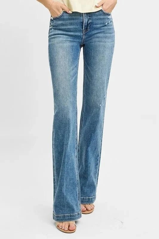 RISEN Full Size Distressed Detail Bootcut Jeans Plus Size - Medium by Trendsi from FREYA’S CLOSET