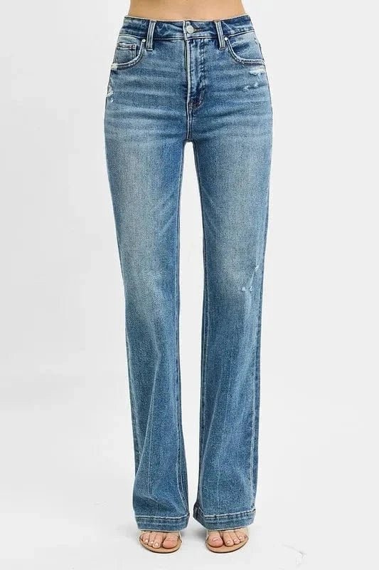 RISEN Full Size Distressed Detail Bootcut Jeans Plus Size - Medium by Trendsi from FREYA’S CLOSET