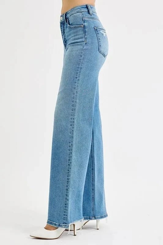 RISEN Full Size Distressed Wide Leg Jeans Plus Size - Medium by Trendsi from FREYA’S CLOSET