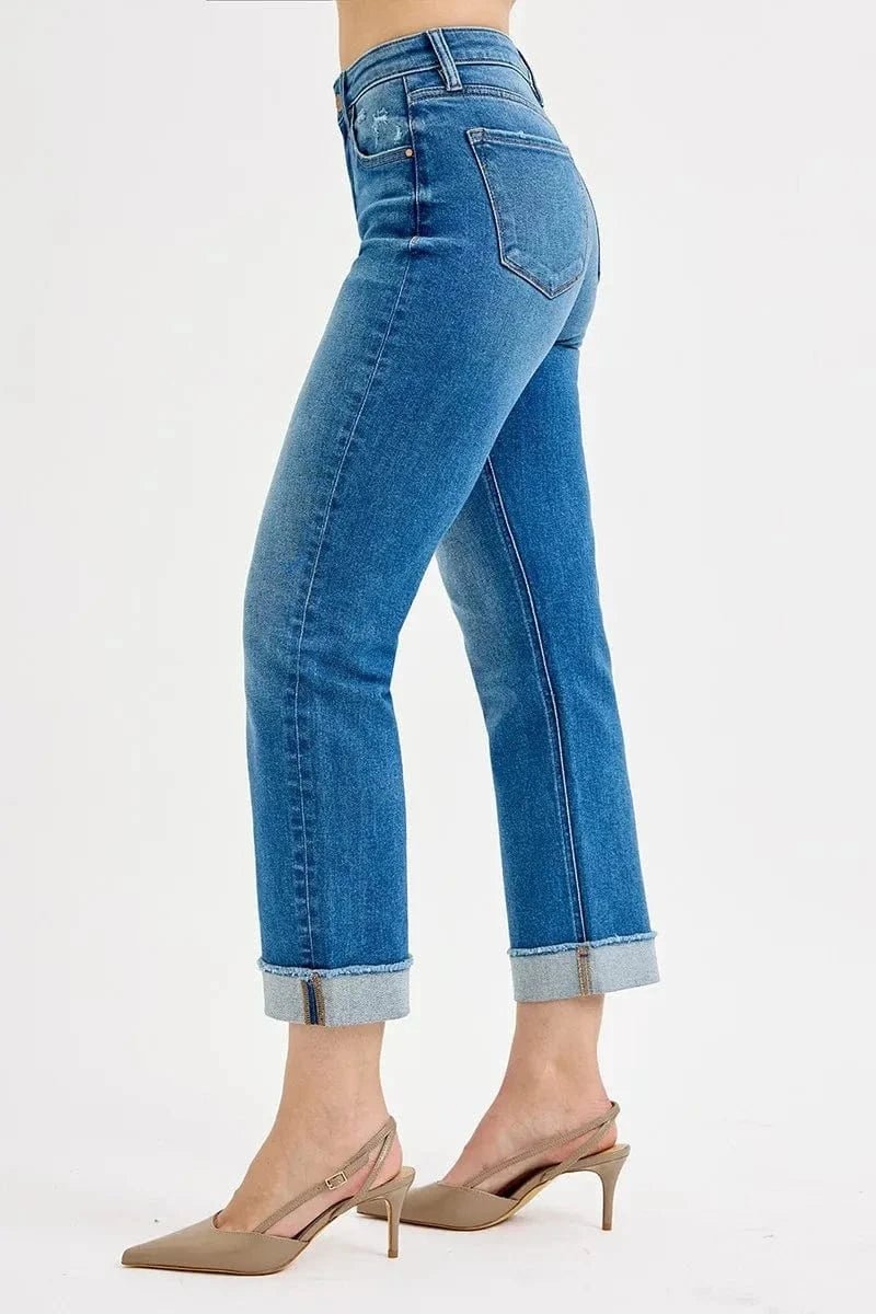 RISEN Full Size High Rise Boyfriend Fit Ankle Jeans Plus SIze - DARK by Trendsi from FREYA’S CLOSET