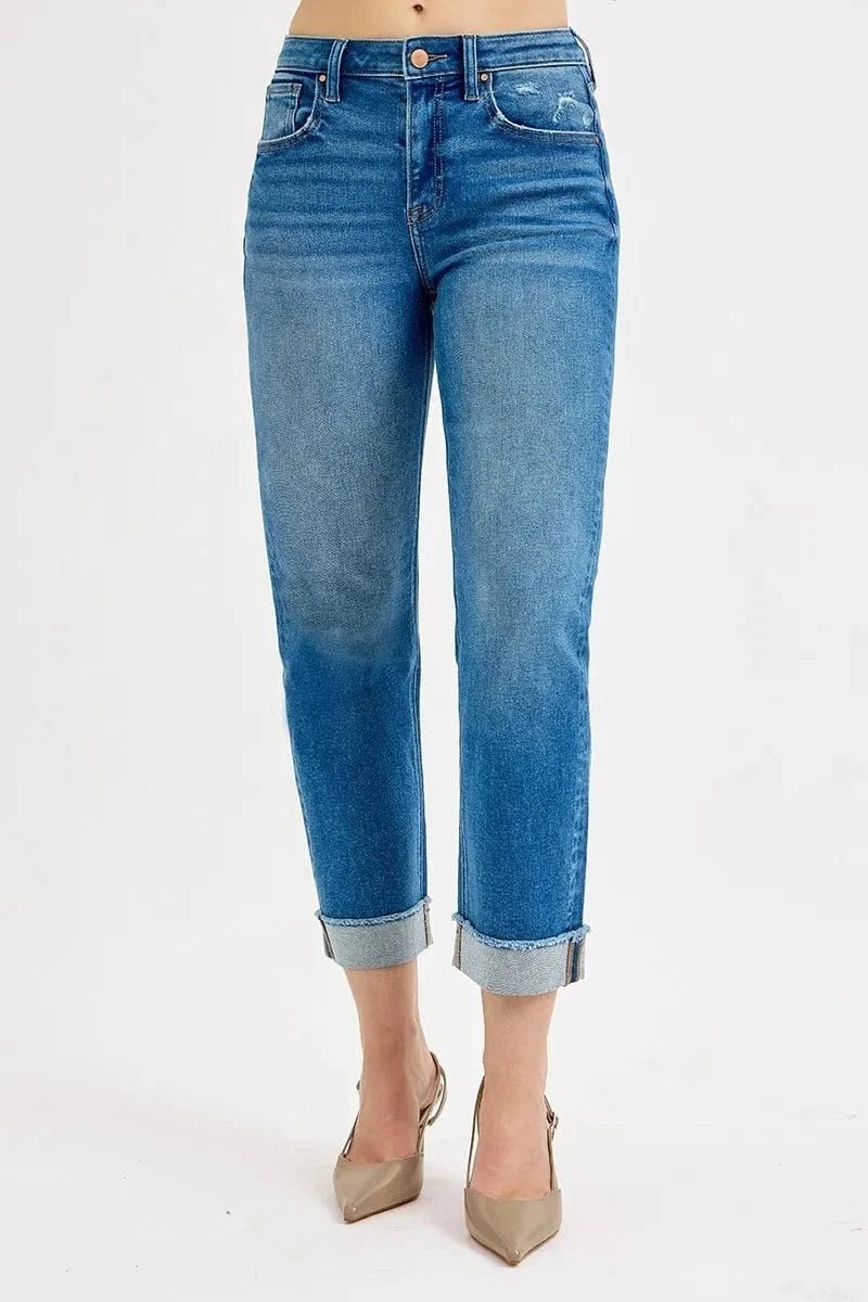 RISEN Full Size High Rise Boyfriend Fit Ankle Jeans Plus SIze - DARK by Trendsi from FREYA’S CLOSET