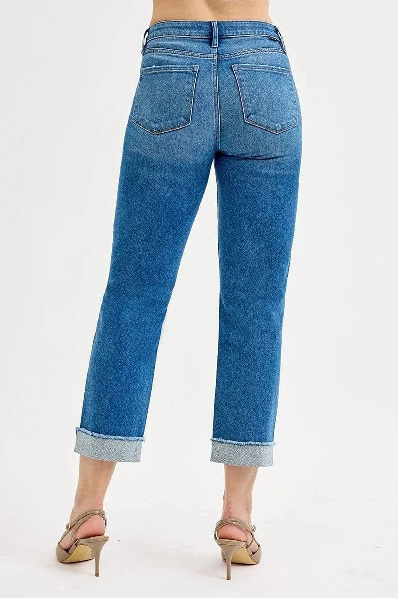 RISEN Full Size High Rise Boyfriend Fit Ankle Jeans Plus SIze - DARK by Trendsi from FREYA’S CLOSET