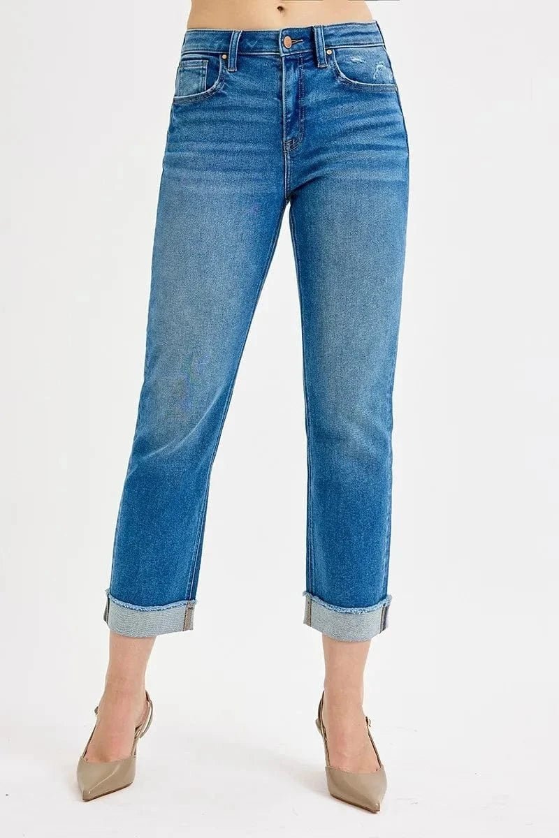 RISEN Full Size High Rise Boyfriend Fit Ankle Jeans Plus SIze - DARK by Trendsi from FREYA’S CLOSET