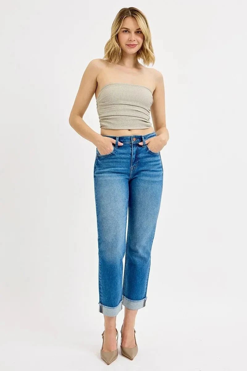RISEN Full Size High Rise Boyfriend Fit Ankle Jeans Plus SIze - DARK by Trendsi from FREYA’S CLOSET