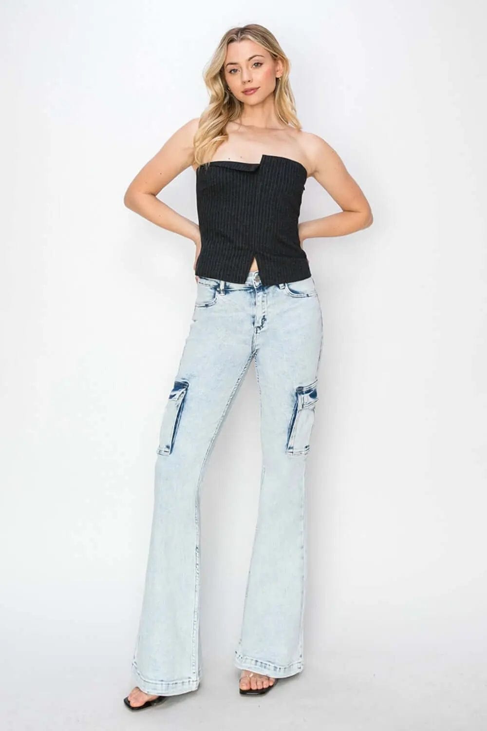 Trendsi Jeans RISEN Full Size High Rise Cargo Flare Jeans