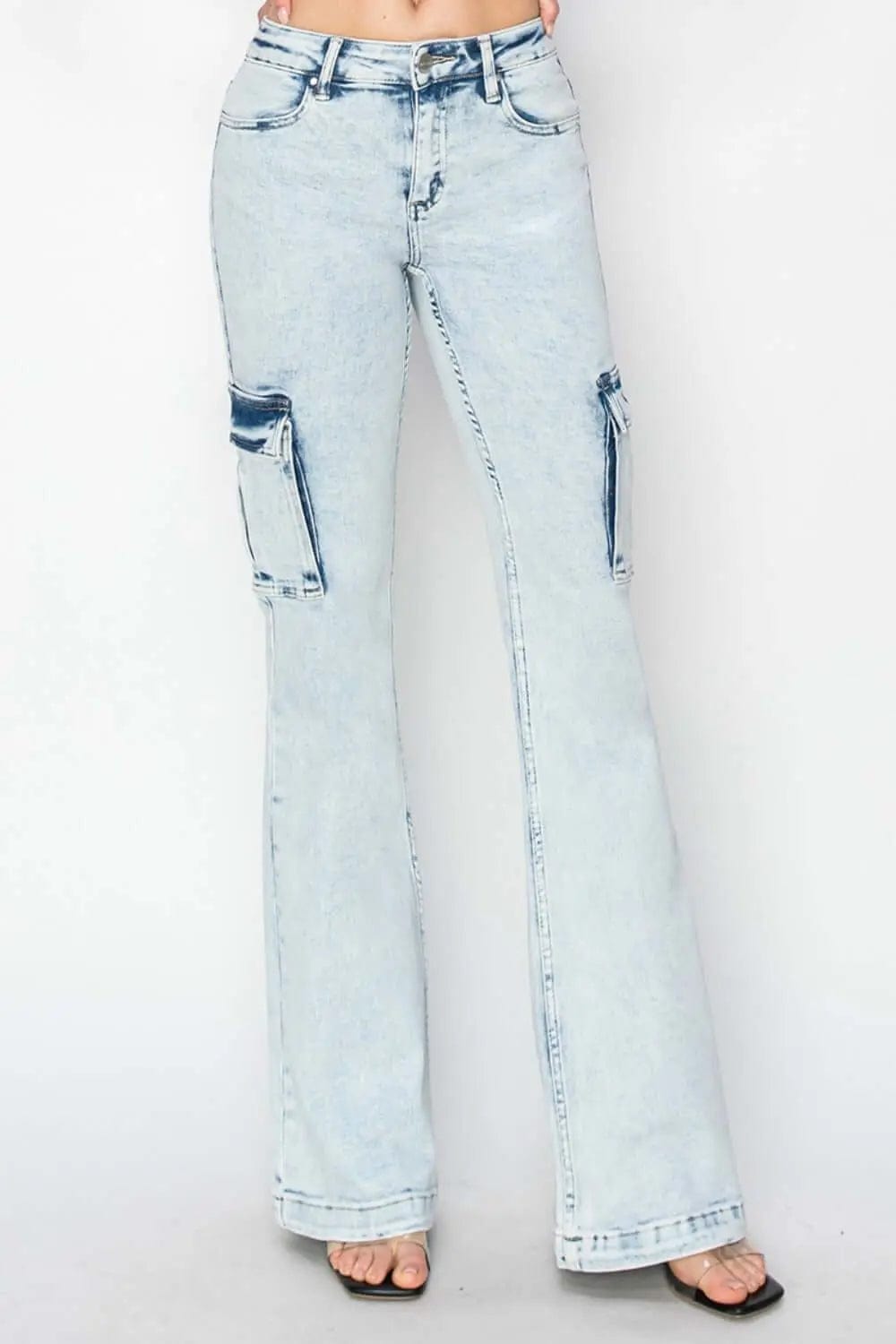 Trendsi Jeans RISEN Full Size High Rise Cargo Flare Jeans