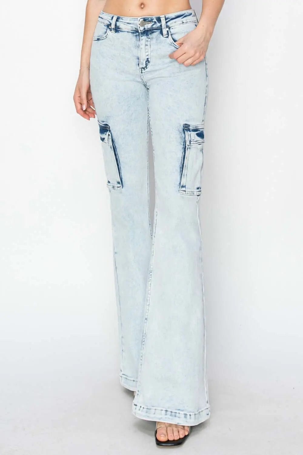 Trendsi Jeans RISEN Full Size High Rise Cargo Flare Jeans