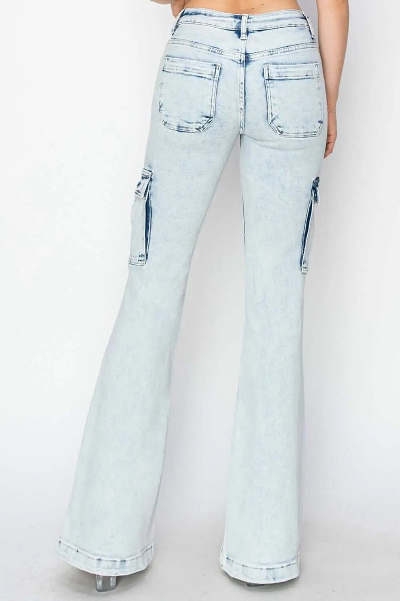 Trendsi Jeans RISEN Full Size High Rise Cargo Flare Jeans