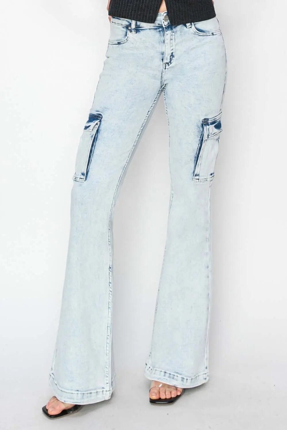 Trendsi Jeans Acid Light / 0(24) RISEN Full Size High Rise Cargo Flare Jeans