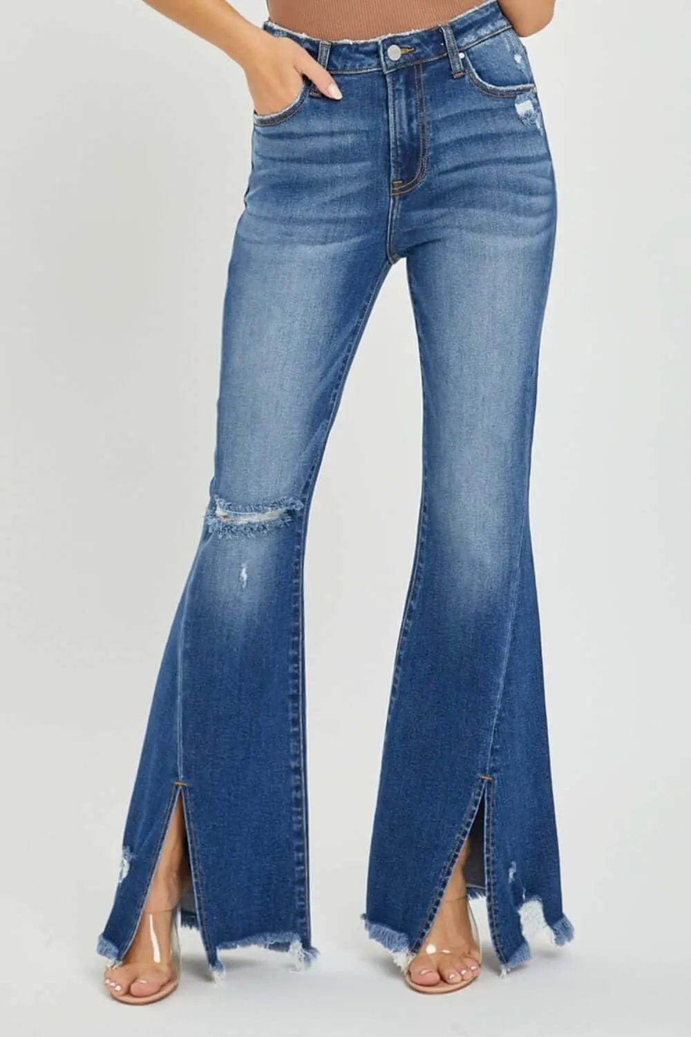 Trendsi Jeans Dark / 0(24) RISEN Full Size High Rise Cargo Flare Jeans