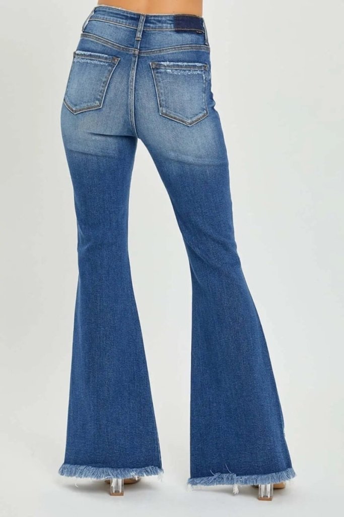 RISEN Full Size High Rise Cargo Flare Jeans - Dark by Trendsi from FREYA’S CLOSET