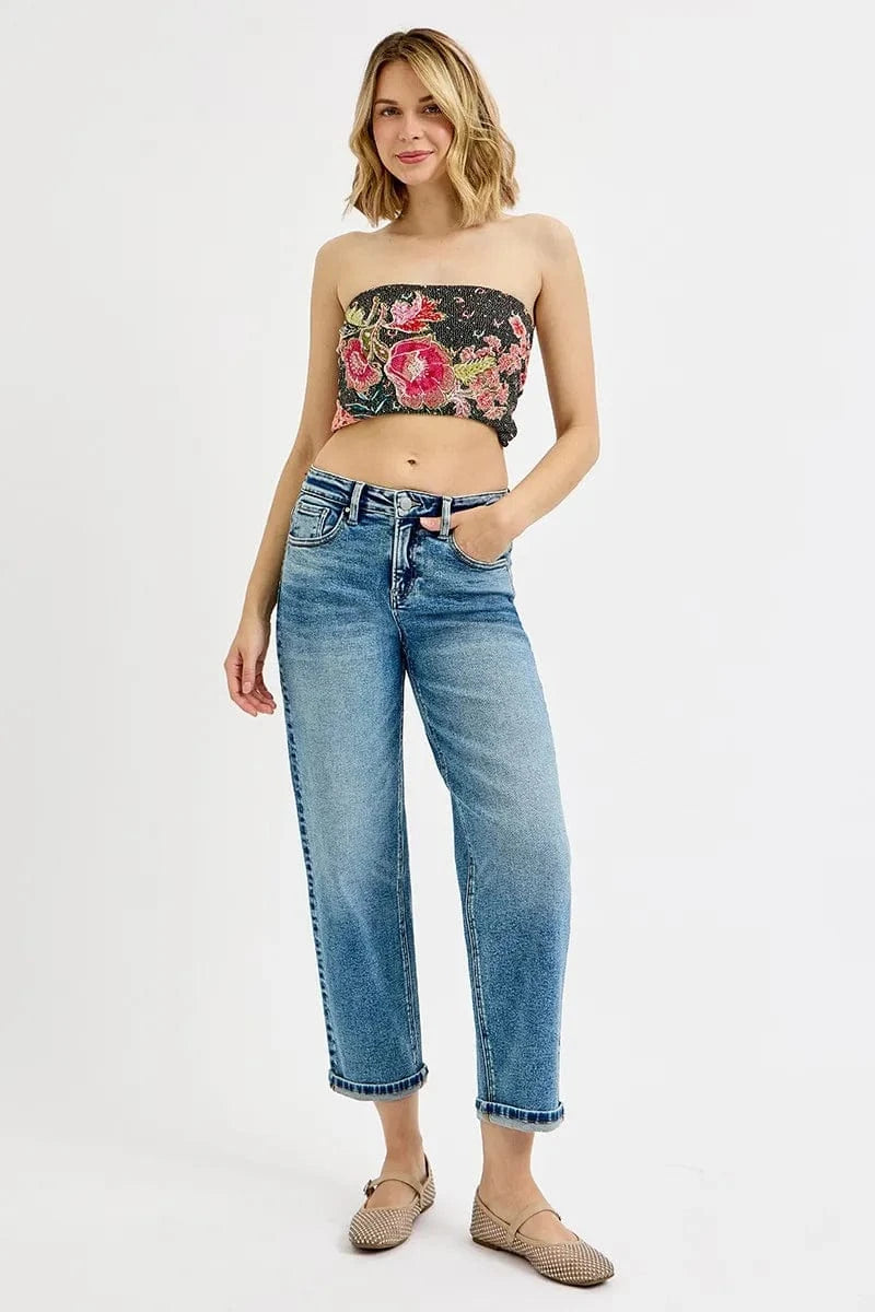 Trendsi Jeans RISEN Full Size High Rise Crop Boyfriend Jeans Plus Size