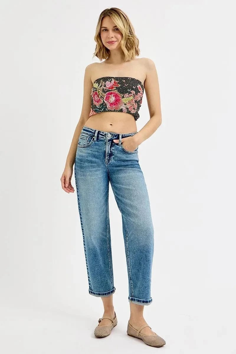RISEN Full Size High Rise Crop Boyfriend Jeans Plus Size - MEDIUM by Trendsi from FREYA’S CLOSET