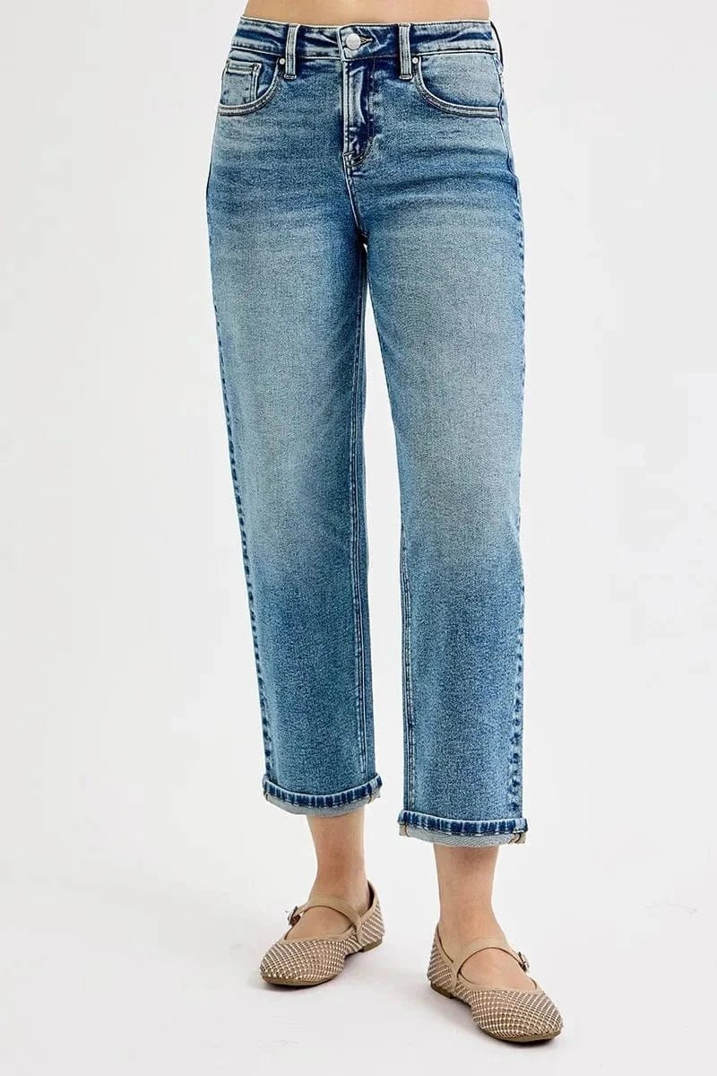 RISEN Full Size High Rise Crop Boyfriend Jeans Plus Size - MEDIUM by Trendsi from FREYA’S CLOSET