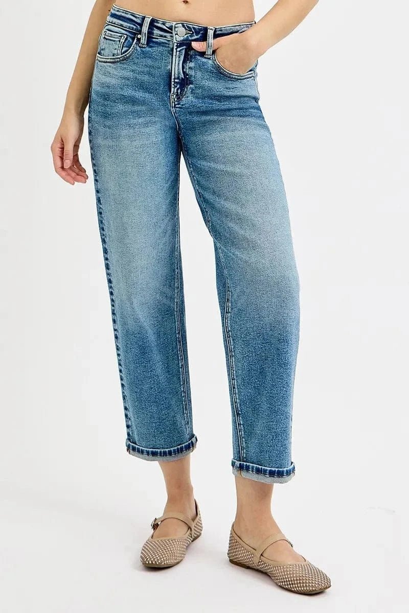 RISEN Full Size High Rise Crop Boyfriend Jeans Plus Size - MEDIUM by Trendsi from FREYA’S CLOSET