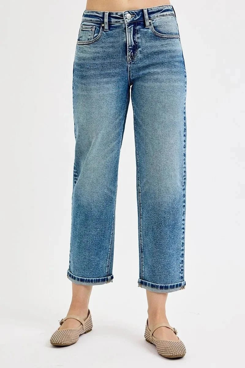 RISEN Full Size High Rise Crop Boyfriend Jeans Plus Size - MEDIUM by Trendsi from FREYA’S CLOSET