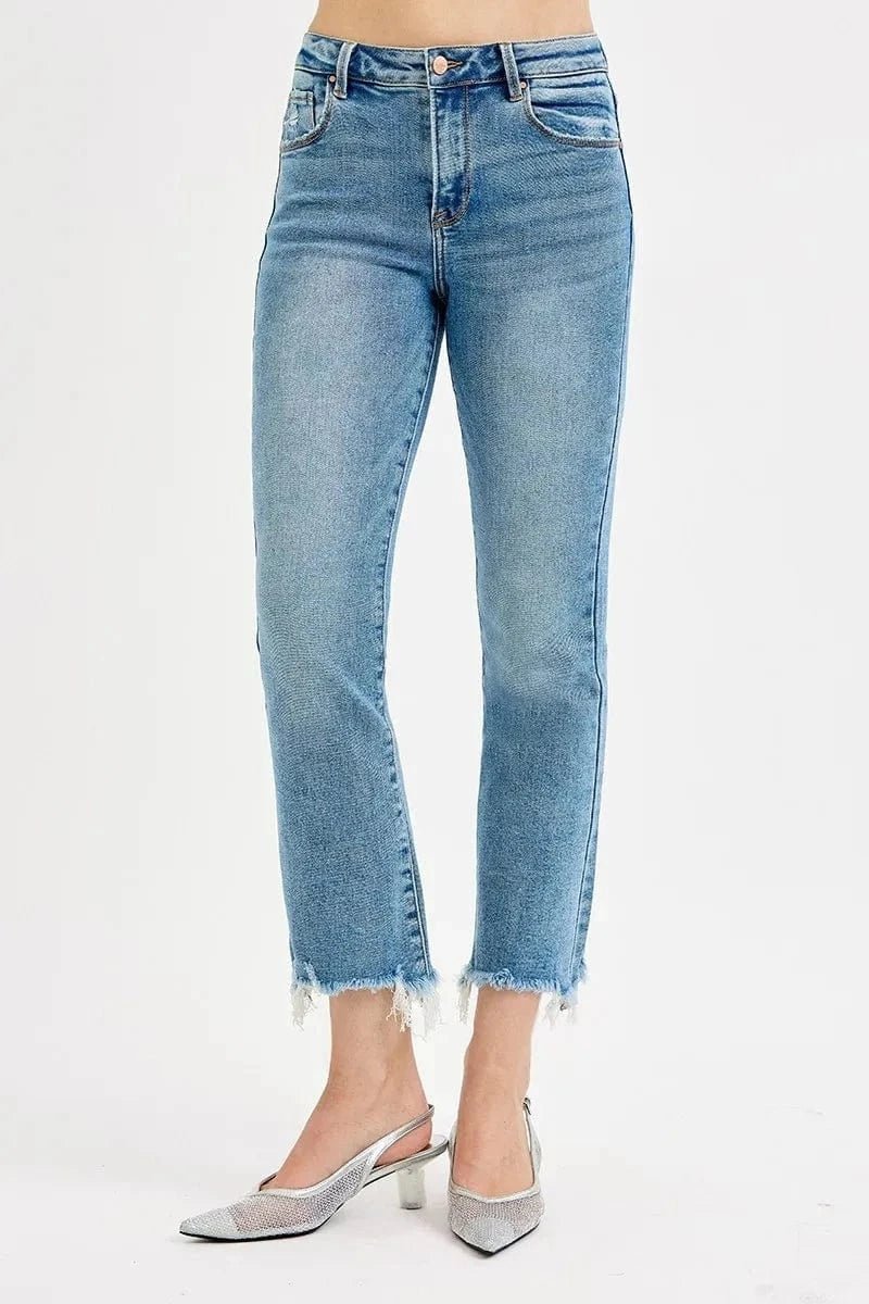 RISEN Full Size High Rise Crop Straight Slim Jeans Plus Size - MEDIUM by Trendsi from FREYA’S CLOSET