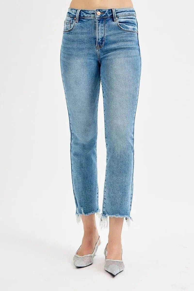 RISEN Full Size High Rise Crop Straight Slim Jeans Plus Size - MEDIUM by Trendsi from FREYA’S CLOSET