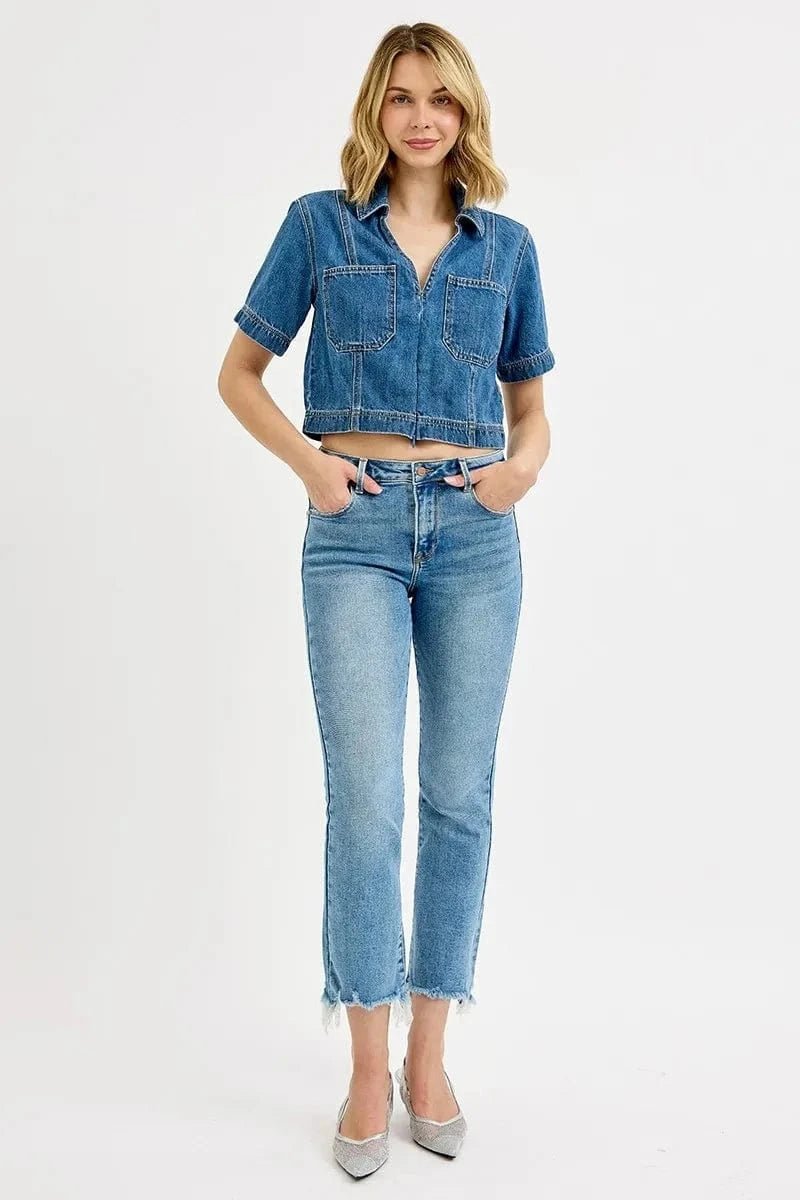 RISEN Full Size High Rise Crop Straight Slim Jeans Plus Size - MEDIUM by Trendsi from FREYA’S CLOSET