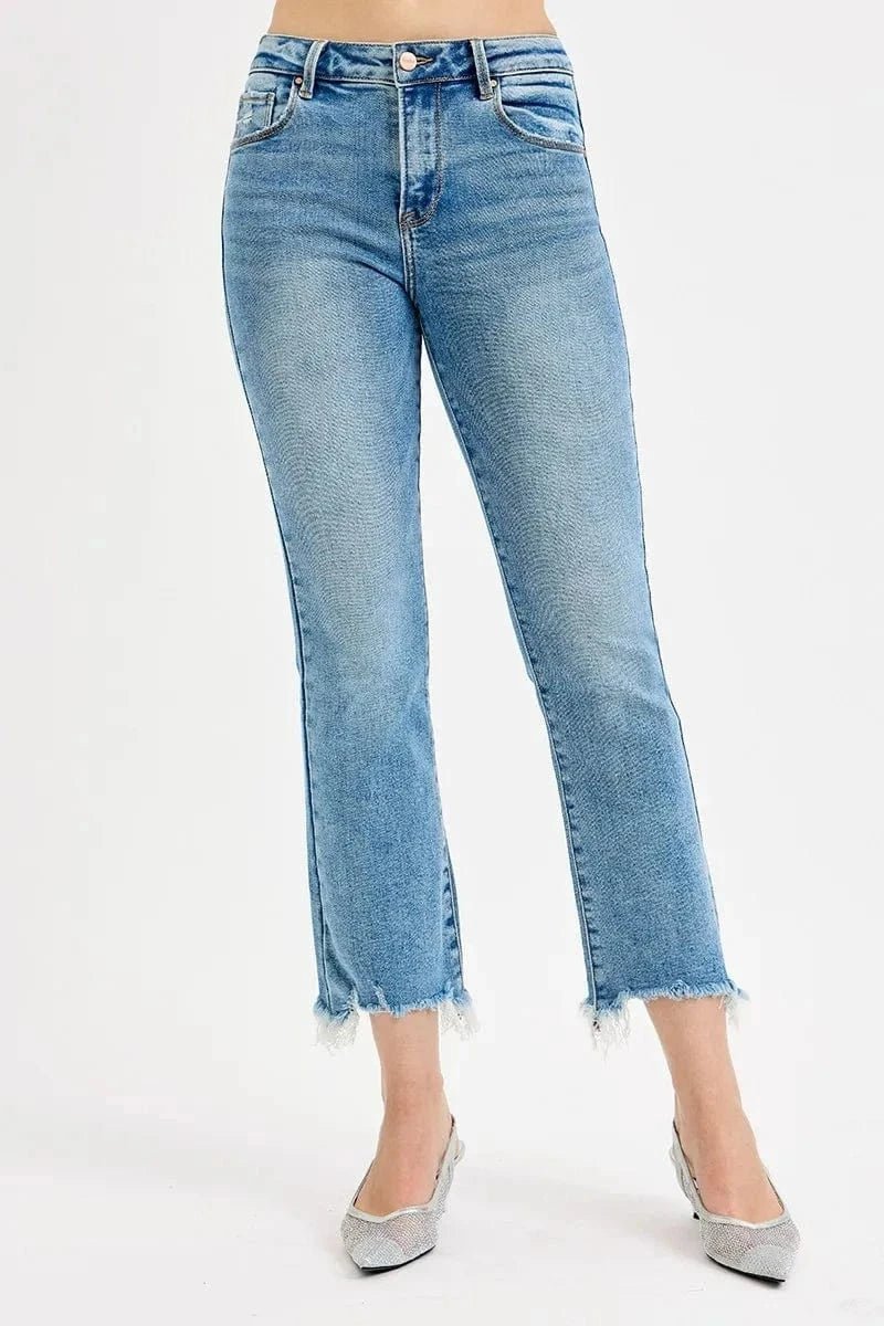 RISEN Full Size High Rise Crop Straight Slim Jeans Plus Size - MEDIUM by Trendsi from FREYA’S CLOSET