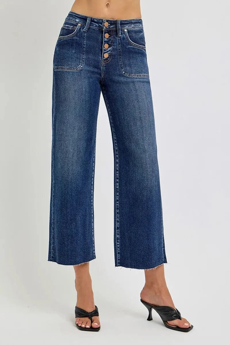 Trendsi Jeans RISEN Full Size High Rise Crop Wide Button Up Jeans Plus Size