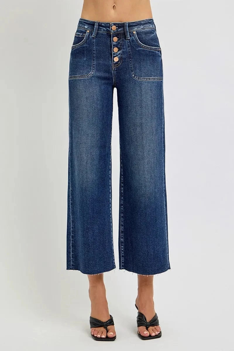 Trendsi Jeans RISEN Full Size High Rise Crop Wide Button Up Jeans Plus Size