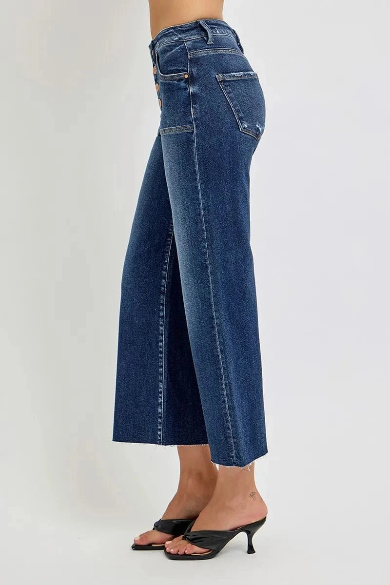 Trendsi Jeans RISEN Full Size High Rise Crop Wide Button Up Jeans Plus Size