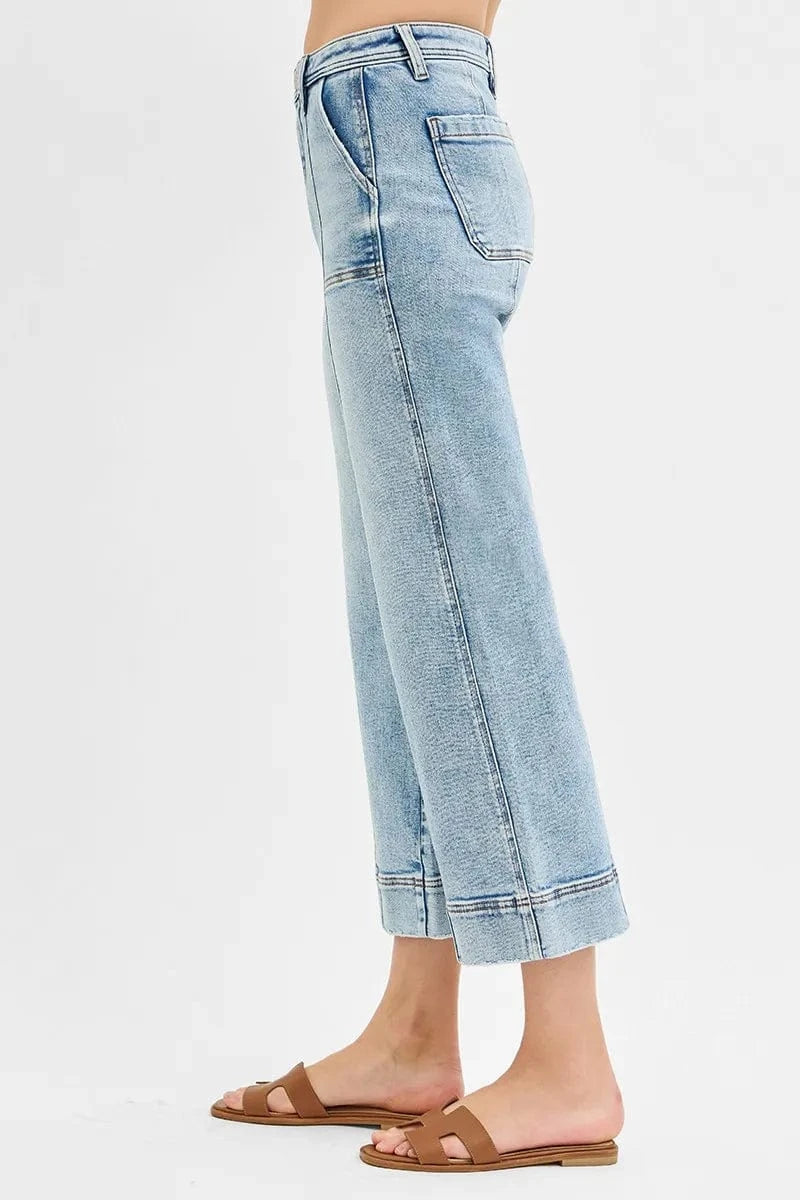 Trendsi RISEN Full Size High Rise Crop Wide Front Seam Detailed Jeans Plus Size