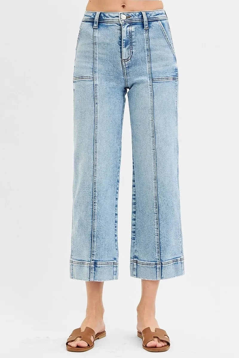 Trendsi LIGHT / 0 RISEN Full Size High Rise Crop Wide Front Seam Detailed Jeans Plus Size