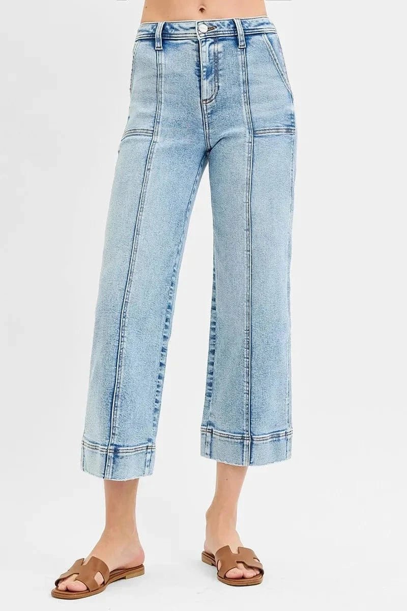 RISEN Full Size High Rise Crop Wide Front Seam Detailed Jeans Plus Size - LIGHT by Trendsi from FREYA’S CLOSET