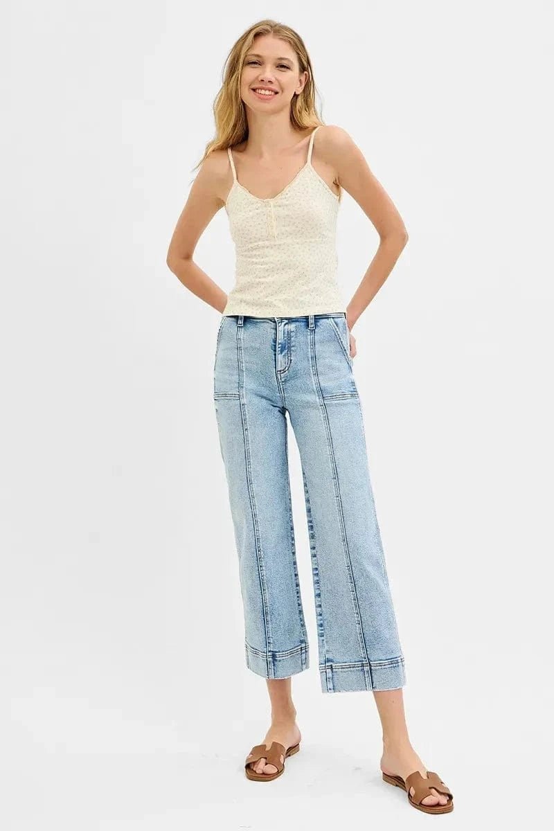 RISEN Full Size High Rise Crop Wide Front Seam Detailed Jeans Plus Size - LIGHT by Trendsi from FREYA’S CLOSET