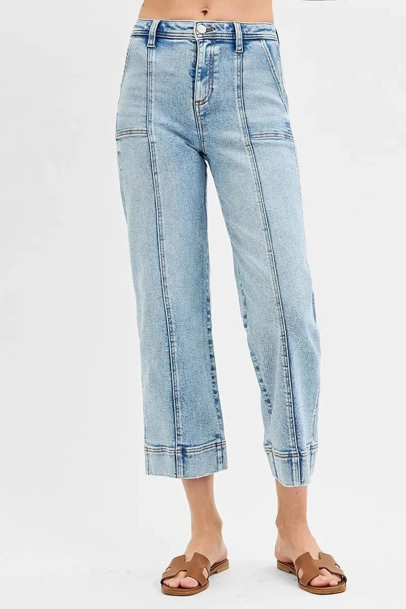 RISEN Full Size High Rise Crop Wide Front Seam Detailed Jeans Plus Size - LIGHT by Trendsi from FREYA’S CLOSET