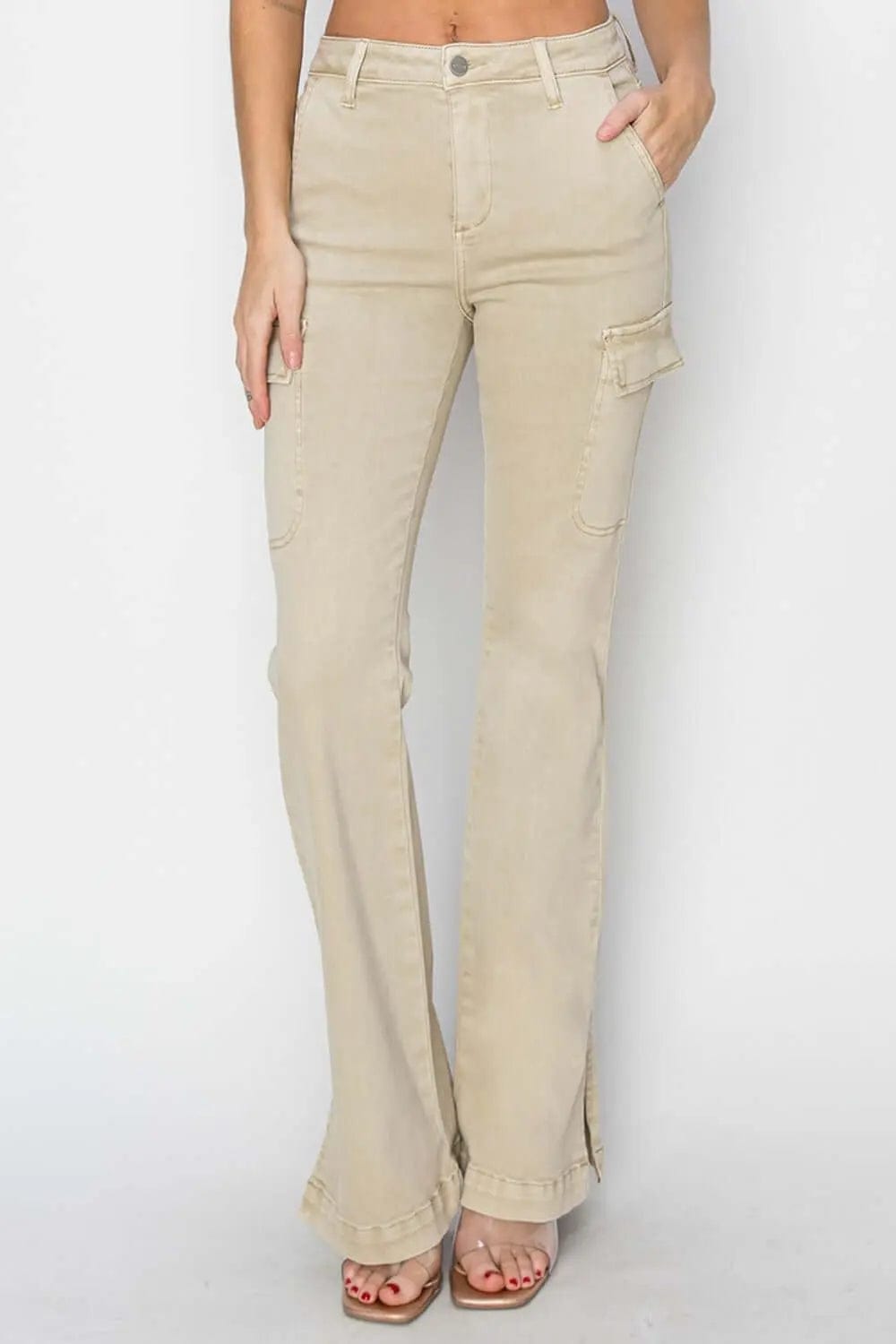 Trendsi Jeans RISEN Full Size High Rise Side Slit Cargo Bootcut Jeans