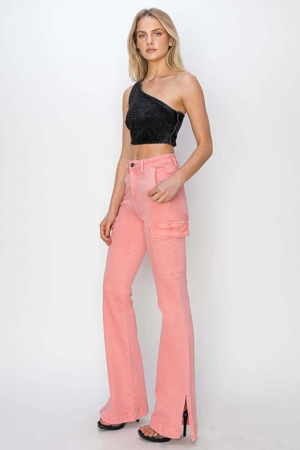 Trendsi Jeans RISEN Full Size High Rise Side Slit Cargo Bootcut Jeans