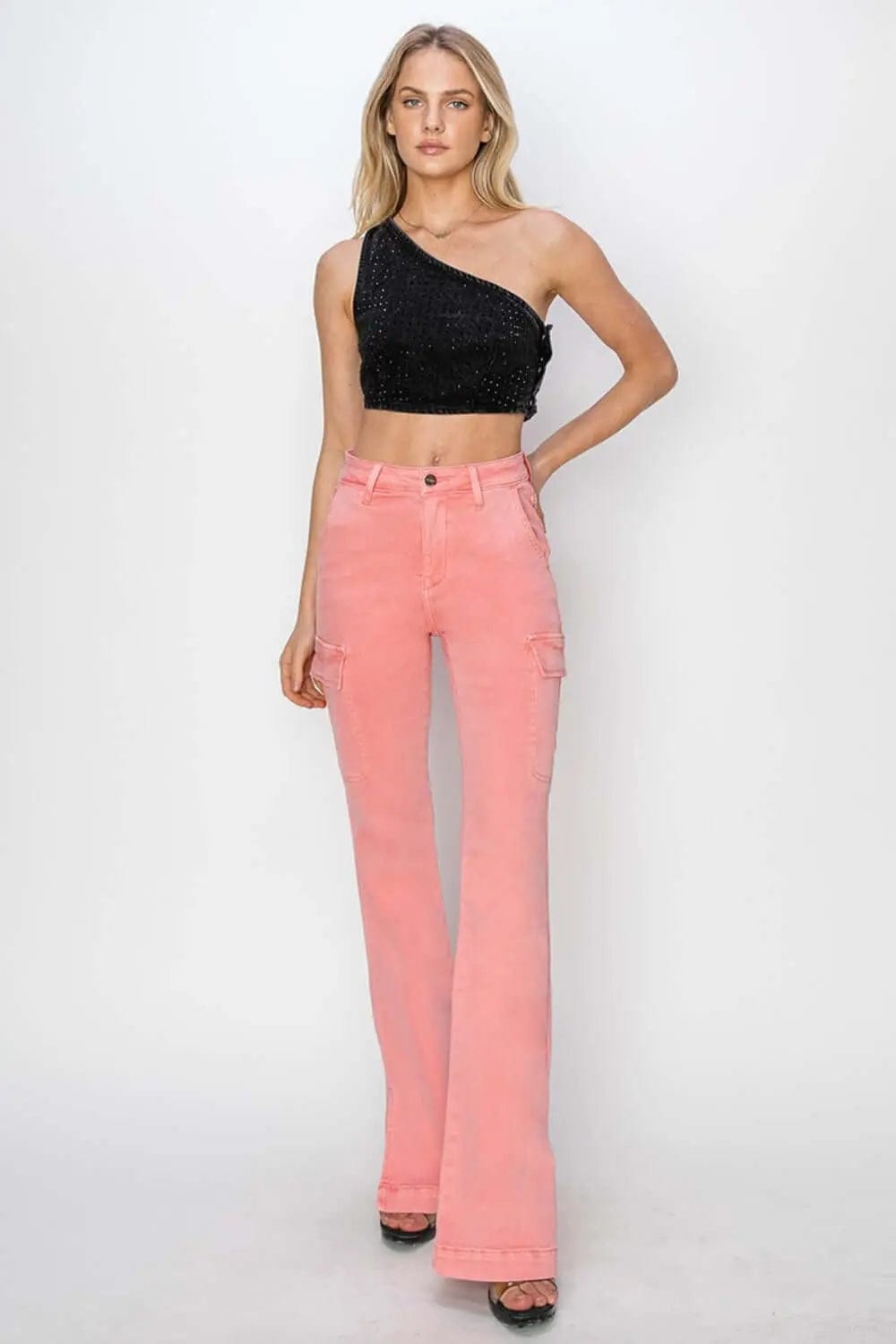 Trendsi Jeans RISEN Full Size High Rise Side Slit Cargo Bootcut Jeans