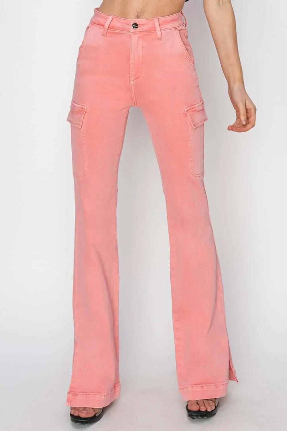 Trendsi Jeans RISEN Full Size High Rise Side Slit Cargo Bootcut Jeans