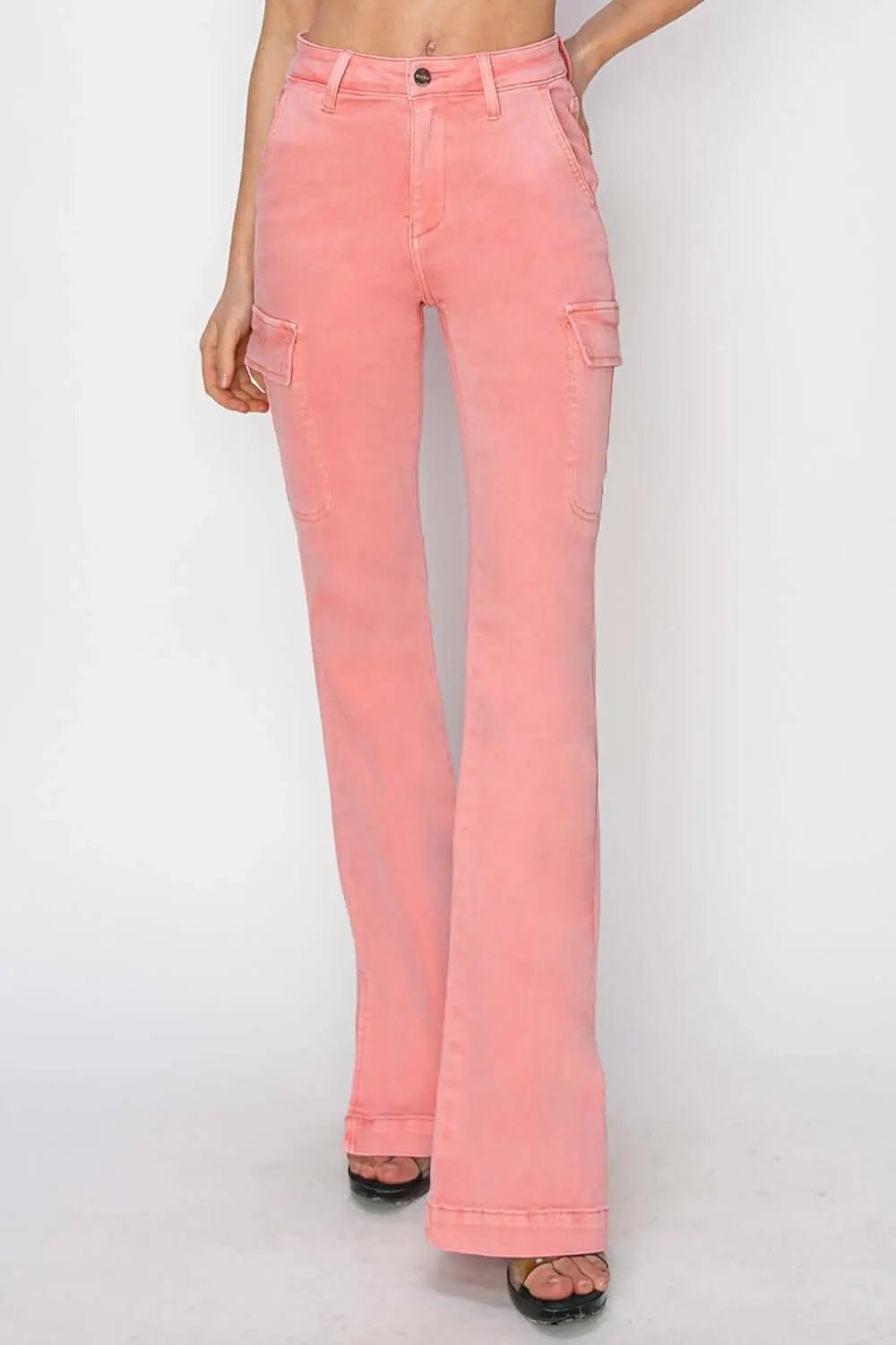 Trendsi Jeans RISEN Full Size High Rise Side Slit Cargo Bootcut Jeans