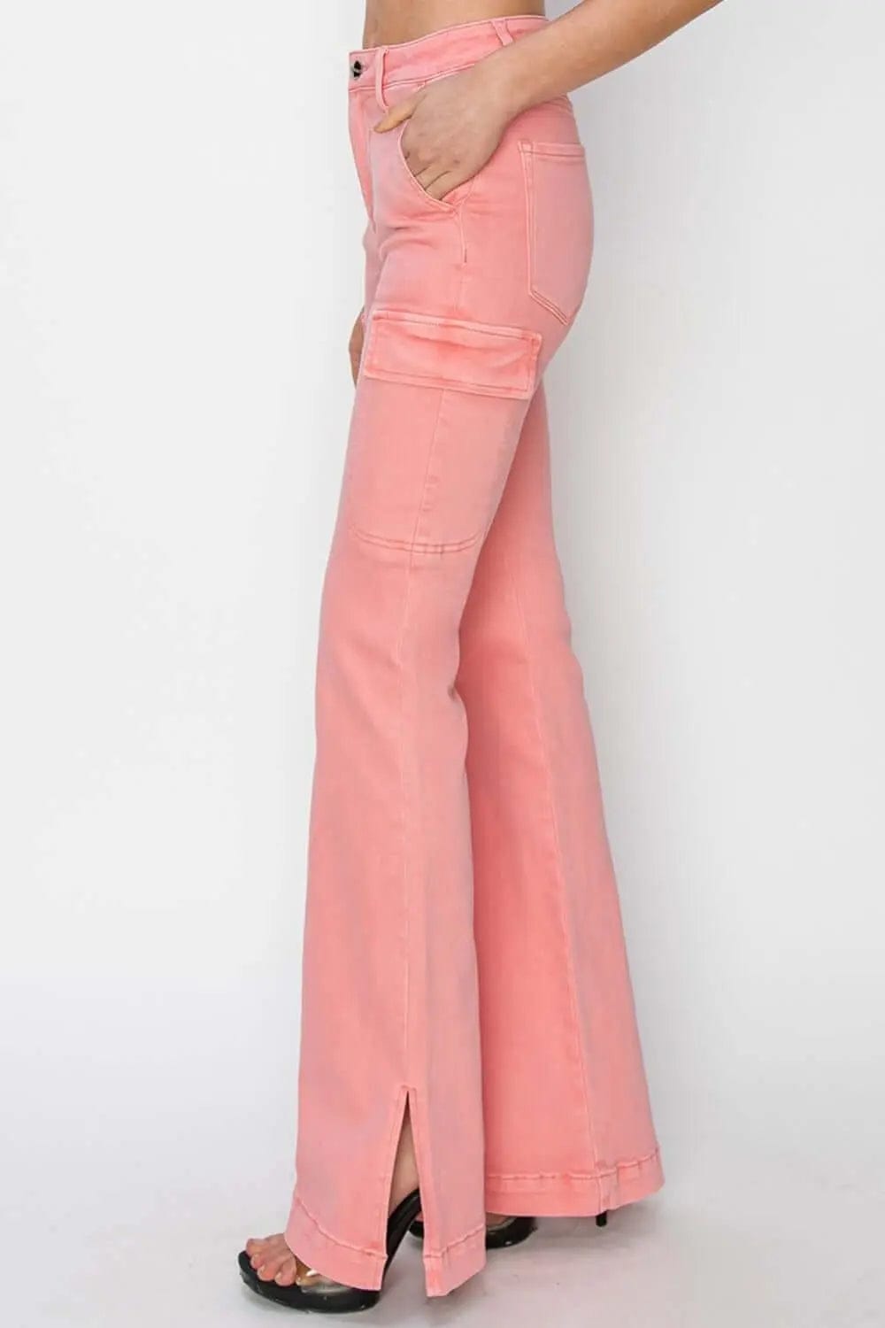 Trendsi Jeans RISEN Full Size High Rise Side Slit Cargo Bootcut Jeans
