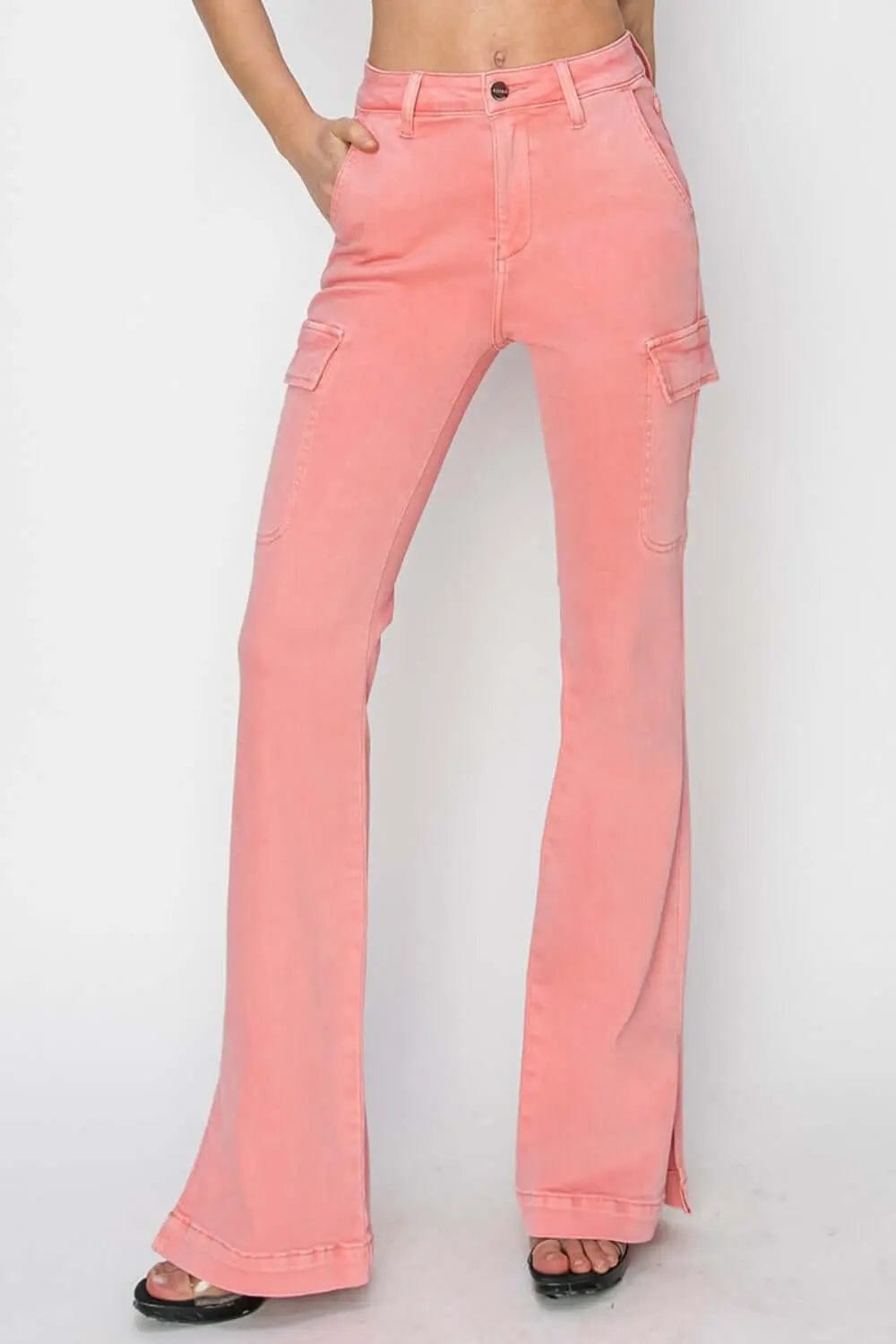Trendsi Jeans Flamingo / 0(24) RISEN Full Size High Rise Side Slit Cargo Bootcut Jeans