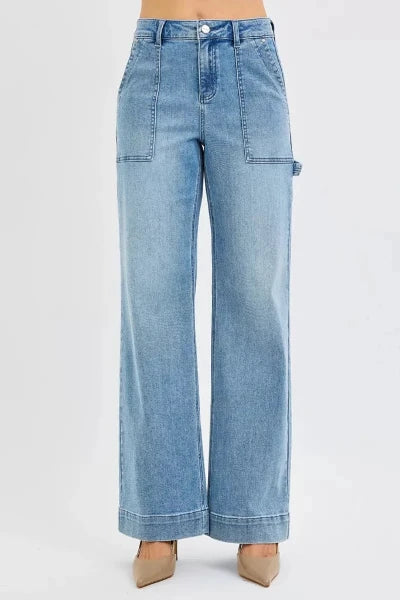 RISEN Full Size High Rise Straight Leg Jeans with Front Pockets Plus Size - MEDIUM by Trendsi from FREYA’S CLOSET