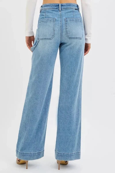 RISEN Full Size High Rise Straight Leg Jeans with Front Pockets Plus Size - MEDIUM by Trendsi from FREYA’S CLOSET