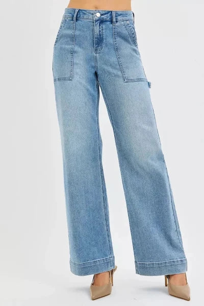 RISEN Full Size High Rise Straight Leg Jeans with Front Pockets Plus Size - MEDIUM by Trendsi from FREYA’S CLOSET