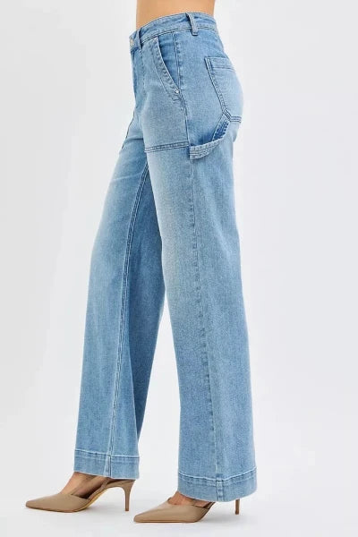 RISEN Full Size High Rise Straight Leg Jeans with Front Pockets Plus Size - MEDIUM by Trendsi from FREYA’S CLOSET