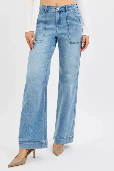 RISEN Full Size High Rise Straight Leg Jeans with Front Pockets Plus Size - MEDIUM by Trendsi from FREYA’S CLOSET