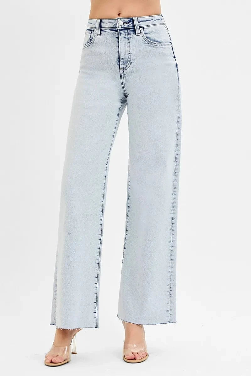 Trendsi Jeans LIGHT / 0 RISEN Full Size High Rise Wide Leg Jeans Plus Size