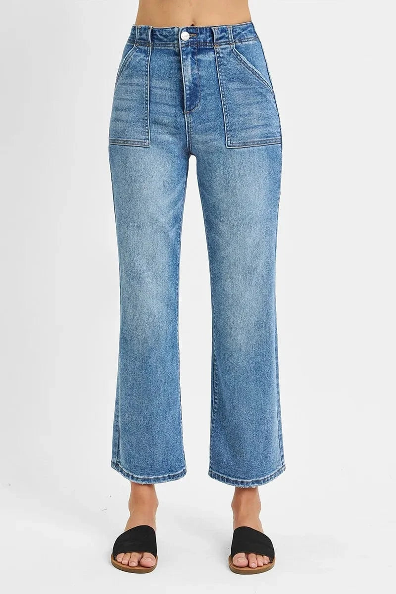 Trendsi Jeans RISEN Full Size High Waisted Bootcut Cropped Jeans Plus Size