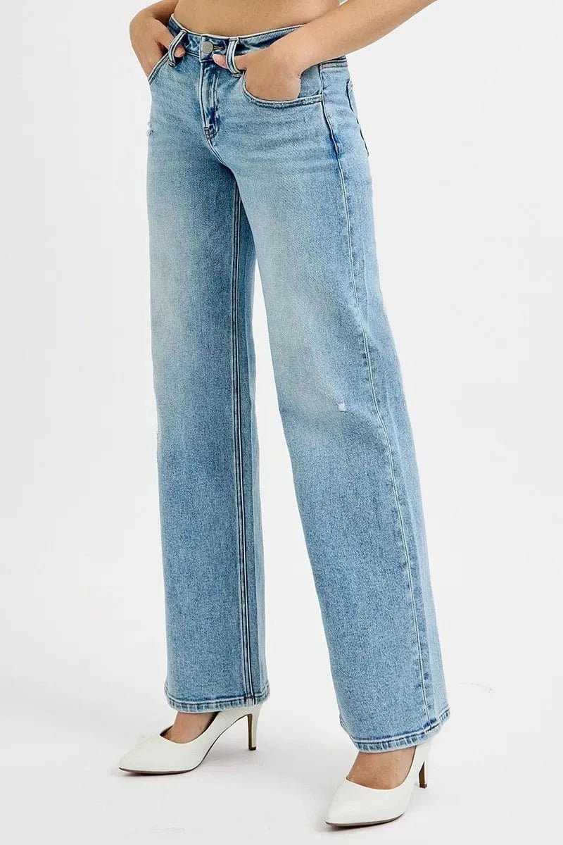 RISEN Full Size Low Rise Ankle Boyfriend Distressed Jeans Plus Size - MEDIUM by Trendsi from FREYA’S CLOSET