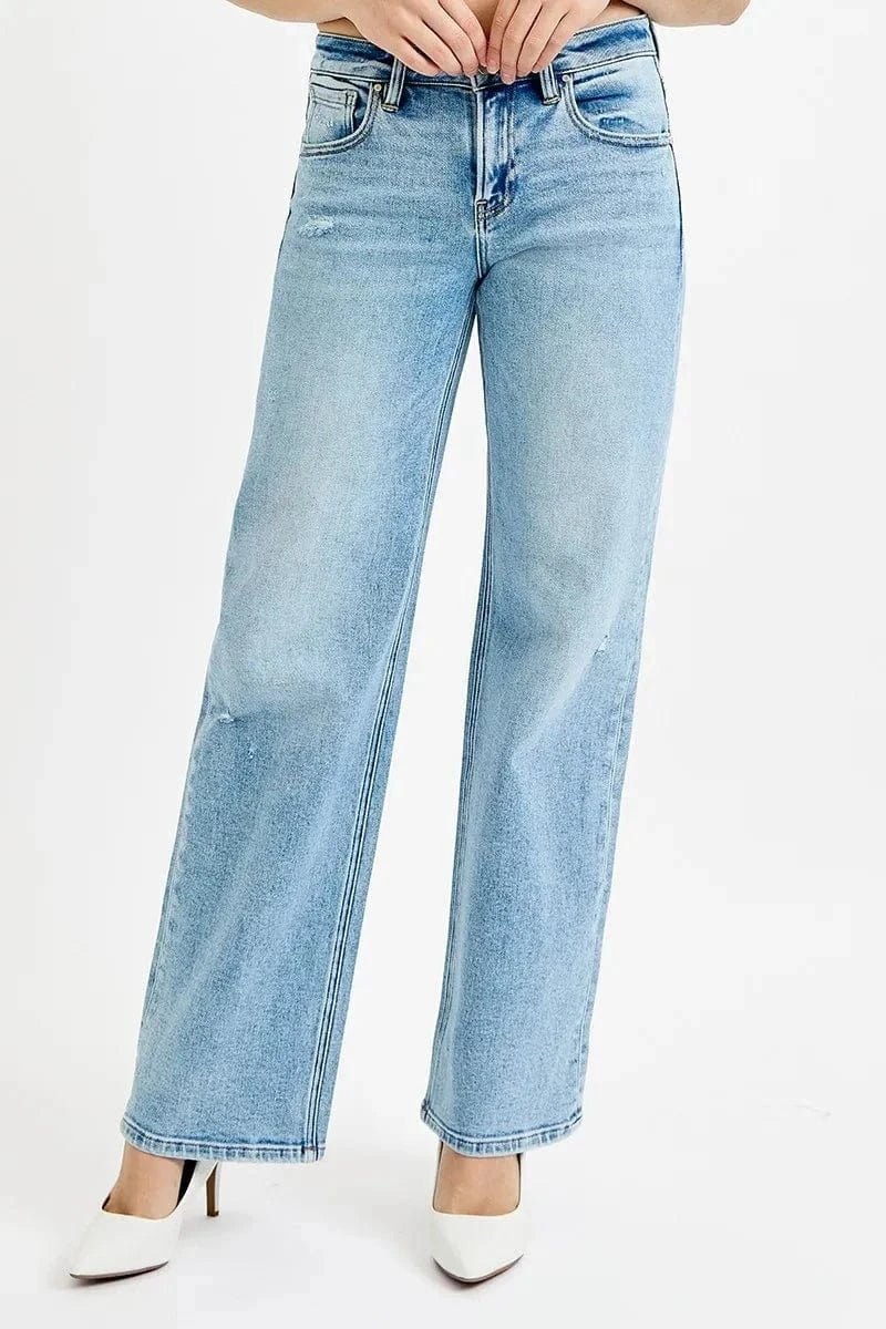 RISEN Full Size Low Rise Ankle Boyfriend Distressed Jeans Plus Size - MEDIUM by Trendsi from FREYA’S CLOSET